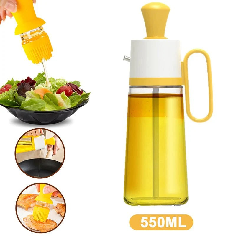 2 In 1 Oil Dispenser With Silicon Brush BBQ Oil Spray Glass Bottle Silicone